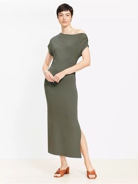 Loft Asymmetrical Ruched Midi Dress